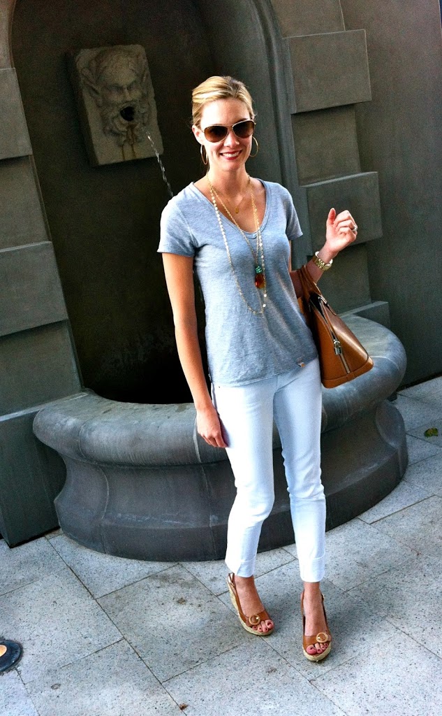 C&C grey t-shirt, ag stevie white jean, lv epi leather bag, jessica simpson tan sandals, j. silver classic gold necklace, noonday collection gold necklace, anthropologie ag jeans, grey t-shirt, grey with brown accessories, beyond baroque dallas tx, beyond baroque necklace, nutcracker market, carly lee, c. style, c-style, wardrobe consultant, personal stylist, reinvent your closet 