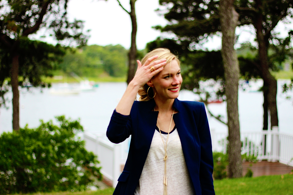 Blazer, Nordstrom, J.Crew Linen Tee, Giles and Brother, Halogen, Kendra Scott Phara Necklace, Gorjana, Hoops, Travel Outfit, Cape Cod