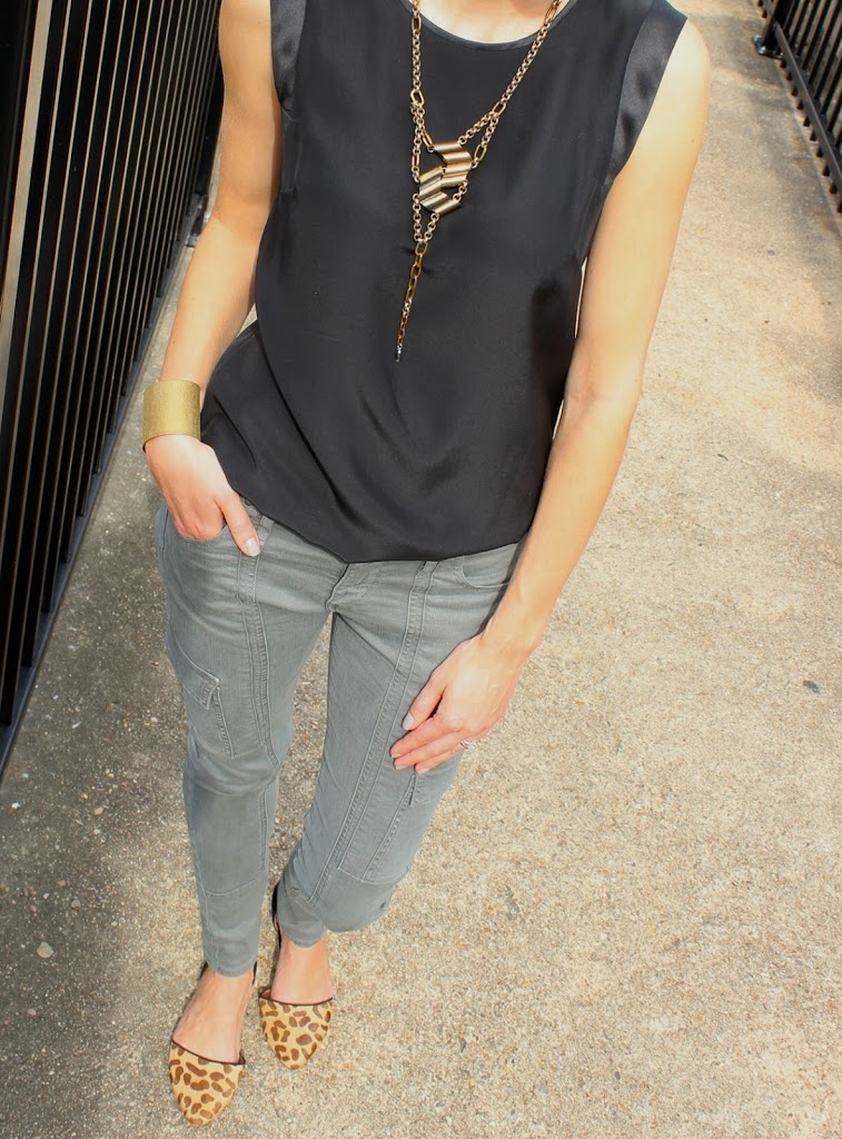 Black Silk Tank, Green Army Pants, Leopard Flats, Versatile